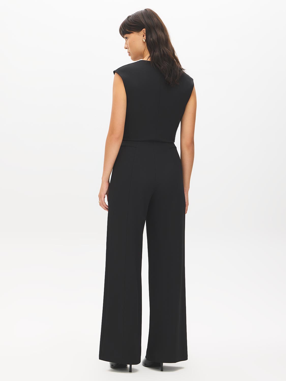 Black Wide-Leg Crepe Pull-On Pants - Back View - Suzy Shier
