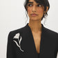 Black Collarless Knit Blazer with Sash Belt - Brooch Detail - Suzy Shier
