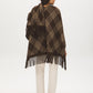 Brown Plaid Fringe Cape - Rear Angle View - Suzy Shier