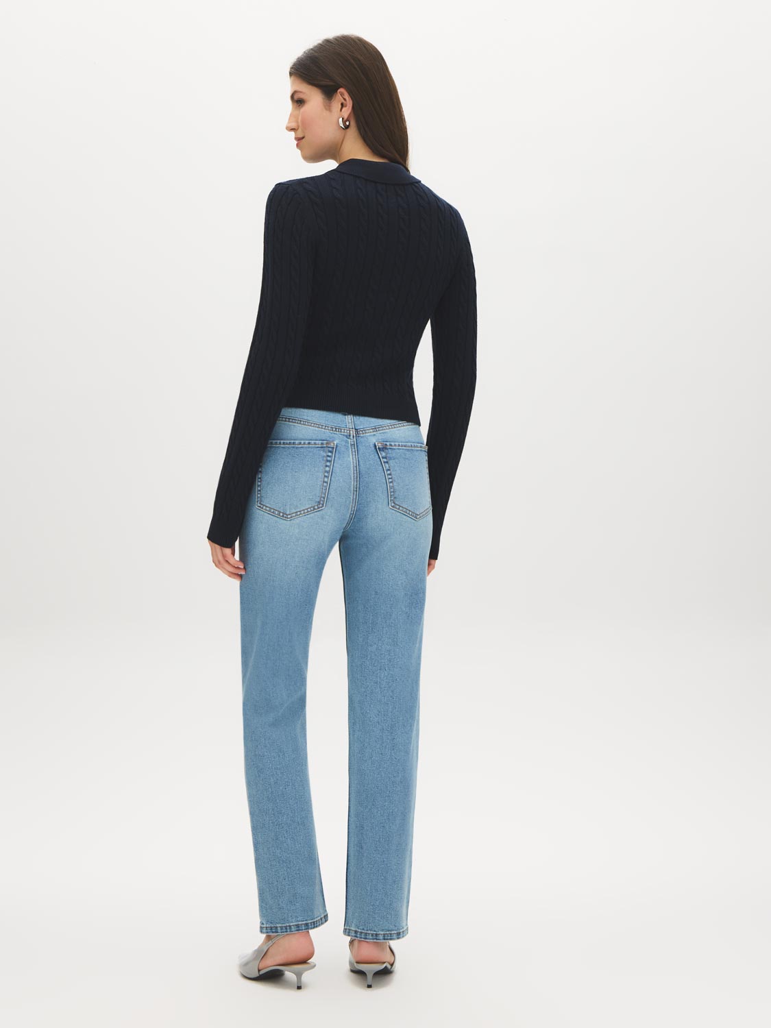 Inkwell Cable Stitch Zip-Front Sweater - Back View - Suzy Shier