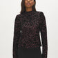 Black Purple Sequin Velvet Top with Mock Neck - Woman Wearing Sparkling Evening Blouse - Suzy Shier