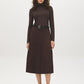 Coffee Bean Faux Suede Pleated Midi Skirt with Belt - Woman Wearing Midi Skirt with PU Belt - Suzy Shier