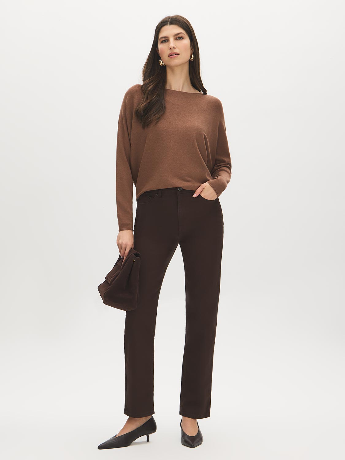 Coffee Bean Straight Leg Colored Denim Pant - Full Body View - Suzy Shier