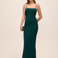 Dark Emerald Glitter Knit Gown with Bow Back - Woman Wearing Floor-Length Evening Dress - Le Chateau