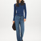 Estate Blue Cable Knit Button-Front Cardigan - Front View - Suzy Shier