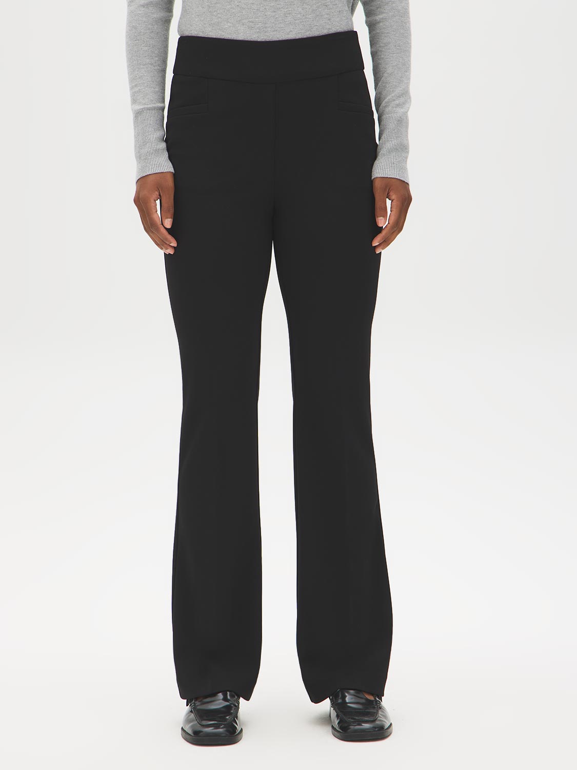 Black Pull-On Fit & Flare Knit Pants - Front View - Suzy Shier