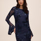 Midnight Blue Soutache on Mesh Pop-Over Mini Dress - Front View - Le Chateau
