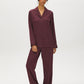 Burgundy Striped Satin Pajama Set - Front View - Suzy Shier