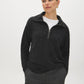 Charcoal Melange Fluffy Rib Knit Top with Half Zip - Woman Wearing Cozy Sweater - Suzy Shier