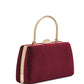 Burgundy Woven Velour Bag with Gold Top Handle - Side Profile View - Le Chateau