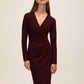 Red/Black Lurex Knit Crossover Neck Midi Dress - Full Front View - Le Chateau