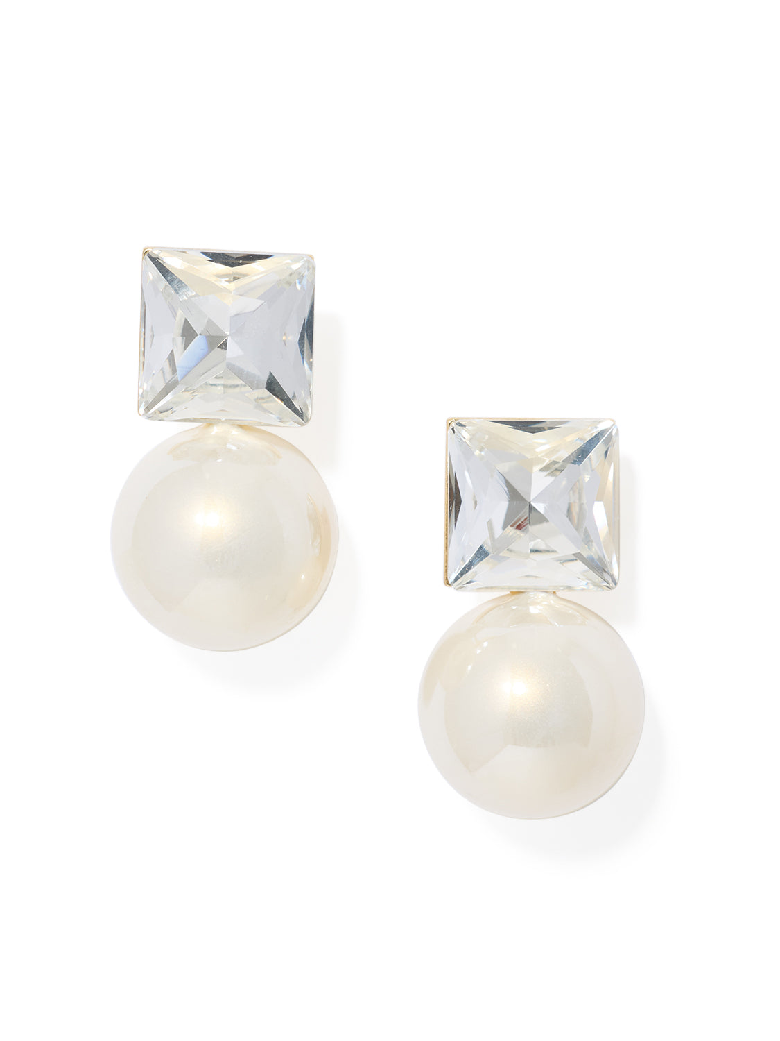 Square with Pearl Drop Earrings - Classic Silhouette with Pearl Detail - Suzy Shier