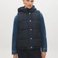 Navy Quilted Puffer Vest with Hood - Woman Wearing Water-Resistant Vest - Suzy Shier