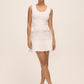 Antique Cream Boucle Metallic Mini Dress - Woman Wearing Scoop Neck Dress with Ruffle Hem - Le Chateau