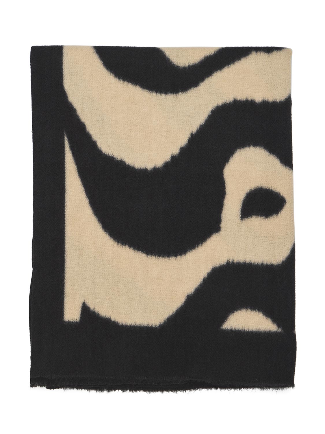 Black/Beige Soft Brushed Geo Pattern Scarf - Front View - Suzy Shier