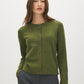 Chive Crew Neck Button-Front Cardigan - Woman Wearing Knit Sweater with Ribbed Texture - Suzy Shier