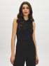 Jet Black Sleeveless Double Layer Top with Mesh Inserts - Front View - Suzy Shier