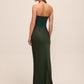 Dark Green Bustier Gown with Satin Pleated Skirt - Back View - Le Chateau
