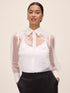 Off White Floral Appliqué Organza Blouse - Woman Wearing Sheer Elegant Top - Le Chateau