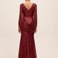 Burgundy Sequin Mesh Gown with Cape - Back View - Le Chateau