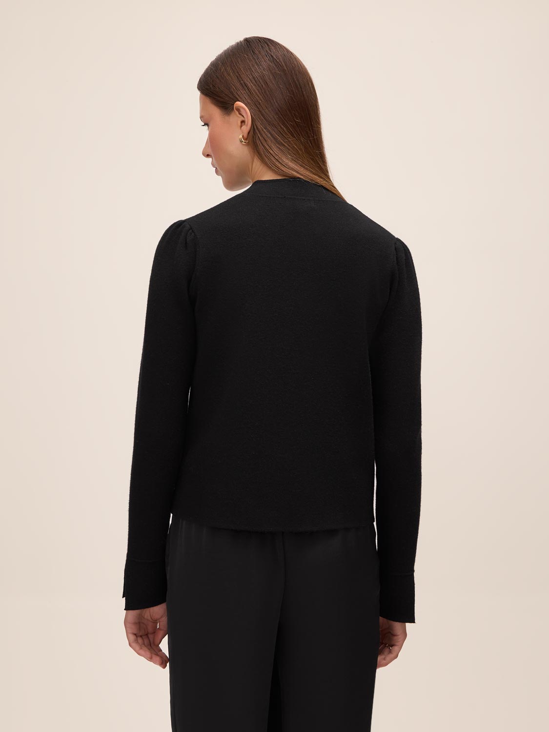 Black Military Style Knit Cardigan - Back View - Le Chateau