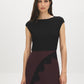 Jet Black/Winetasting Asymmetrical Satin Skirt Dress with Lace Detail - Woman Wearing Mixed-Media Dress - Suzy Shier