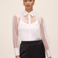 Off White Floral Appliqué Organza Blouse - Front View - Le Chateau