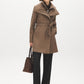 Dark Charcoal Melange Double Collar Mid-Length Coat with Belt - Front View with Belt - Suzy Shier