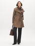 Dark Charcoal Melange Double Collar Mid-Length Coat with Belt - Front View with Belt - Suzy Shier