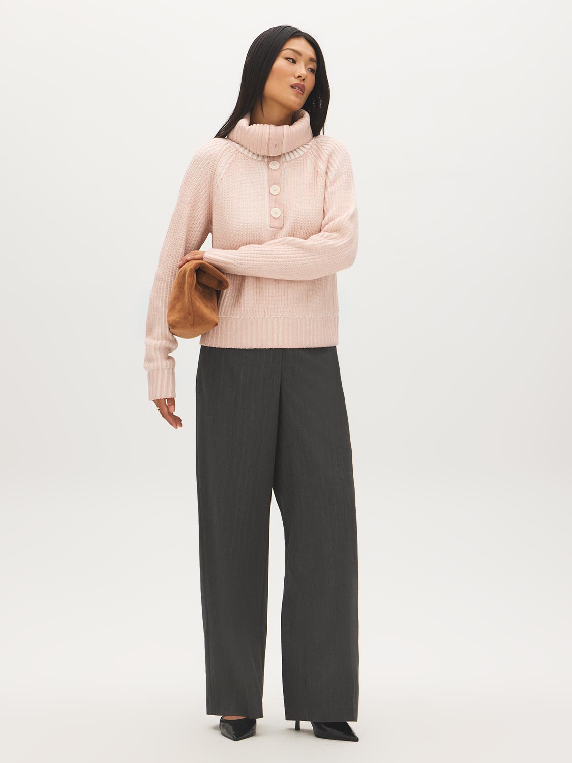 Uni Pink Mix Ribbed Shaker Stitch Sweater - Side Profile View - Suzy Shier
