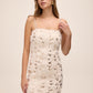 Antique Cream Sequin and Feather Mini Dress - Close-up Front View - Le Chateau