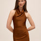 Toffee Draped Halter Neck Midi Dress - Front View - Le Chateau