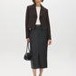Brown Cropped Boucle Blazer with Large Collar - Front View - Suzy Shier