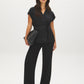 Black Kimono Wrap Blouse with Waist Tie - Front View - Suzy Shier