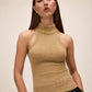 Gold Sleeveless Tinsel Lurex Knit Sweater - Front View - Le Chateau