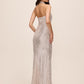 Silver/Champagne Cowl Neck Sequin Gown - Back View - Le Chateau