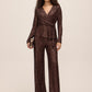 Espresso Sequin Wrap Top - Front View - Le Chateau