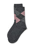 Grey/Pink Knit Argyle Socks - Classic Patterned Cotton Blend Socks - Suzy Shier