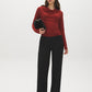 Rosewood Mesh Long Sleeve Cowl Neck Top - Front View - Suzy Shier