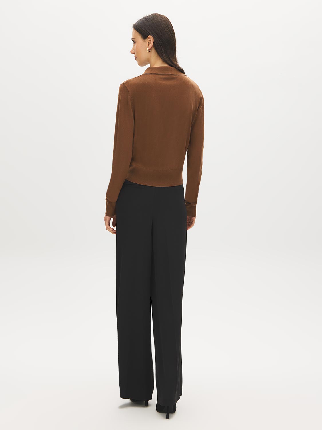 Windchime Pointelle Knit Sweater with Shirt Collar - Back View - Suzy Shier
