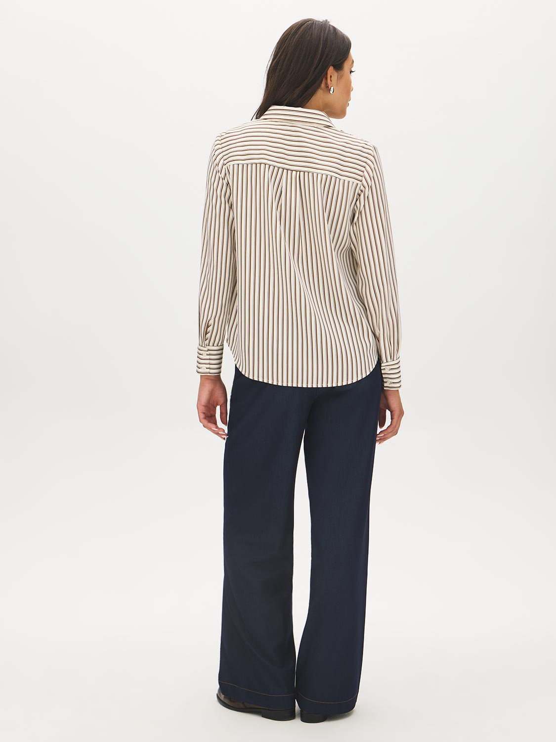 Winter White and Bison Stripe Twill Oversized Blouse - Back View - Suzy Shier