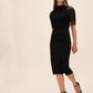 Black Knit Crepe Sheath Dress with Mesh Cape Overlay - Full Body View - Le Chateau