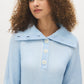 Blue Ribbed Shaker Stitch Sweater with Large Collar - Close-up Collar Detail - Suzy Shier