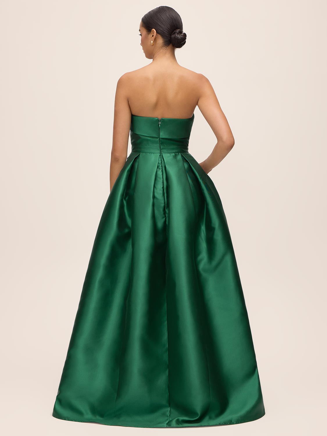 Dark Emerald Strapless Ballgown with Pleat Detail - Back View - Le Chateau