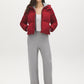 Lipstick Short Puffer Jacket with Hood - Front View - Suzy Shier