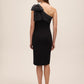 Black One-Shoulder Knit Crepe Sheath Dress - Back View - Le Chateau