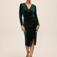 Dark Emerald Velour Crossover Sheath Dress - Front View - Le Chateau