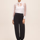 Off White Floral Appliqué Organza Blouse - Full Body View - Le Chateau