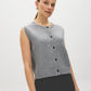 Heather Grey Button-Front Sleeveless Knit Vest - Woman Wearing Ribbed Detail Vest - Suzy Shier