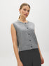 Heather Grey Button-Front Sleeveless Knit Vest - Woman Wearing Ribbed Detail Vest - Suzy Shier